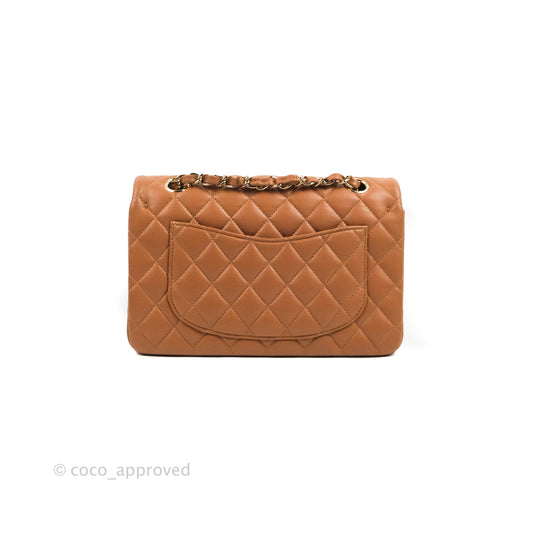 Chanel Small Classic Quilted Flap Dark Beige Caramel Lambskin Gold Hardware 21P