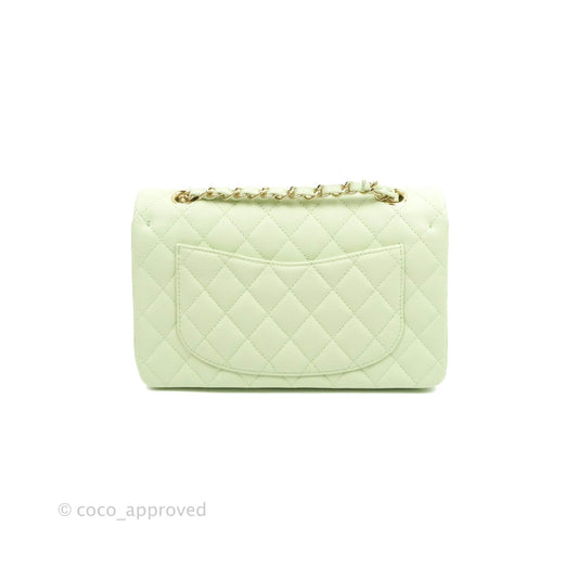 Chanel Small Classic Quilted Flap Pastel Green Caviar Gold Hardware