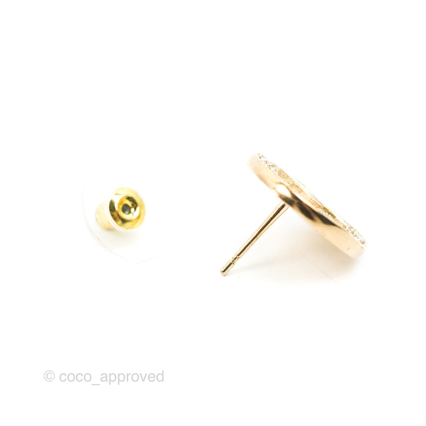 Chanel Round CC Crystal Earrings Gold Tone 21K