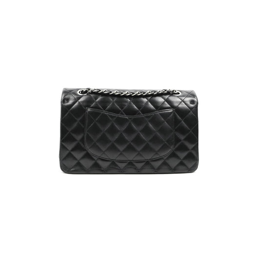 Chanel Classic M/L Medium Flap Quilted Black Lambskin Silver Hardware