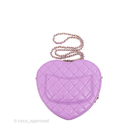 Chanel Large Heart Bag Purple Lambskin Gold Hardware 22S