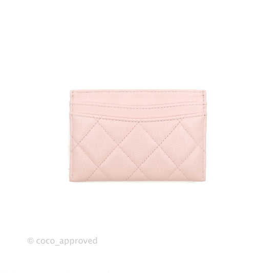 Chanel Classic Flat Card Holder Light Pink Caviar Gold Hardware