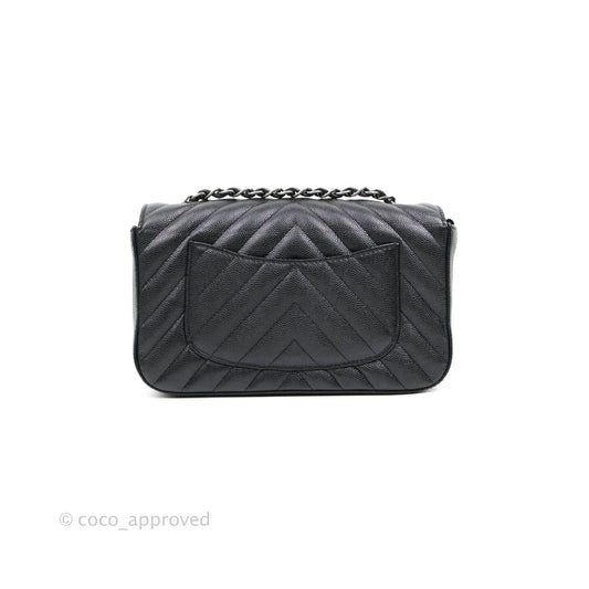Chanel Chevron Mini Rectangular Flap Iridescent Black Caviar Ruthenium Hardware 17B