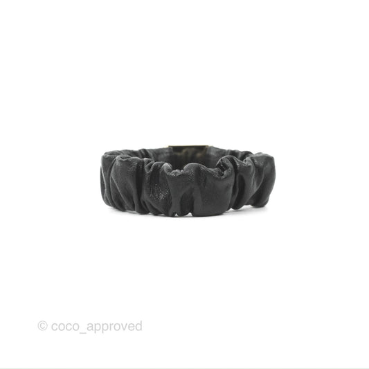 Chanel CC Black Leather Hair Accessory Gold Tone 21B