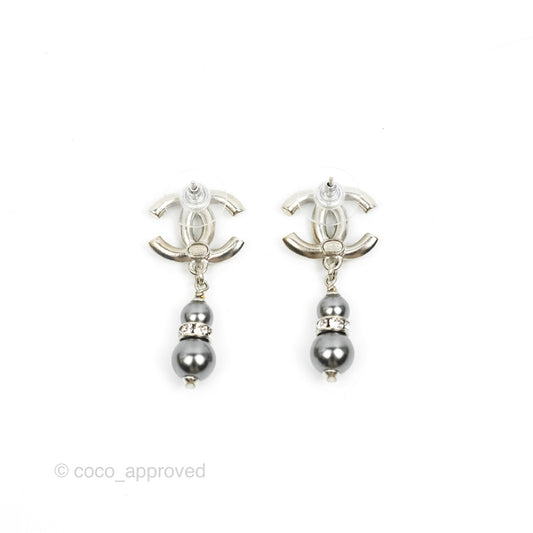Chanel Crystal CC Drop Earrings Silver Tone 18A