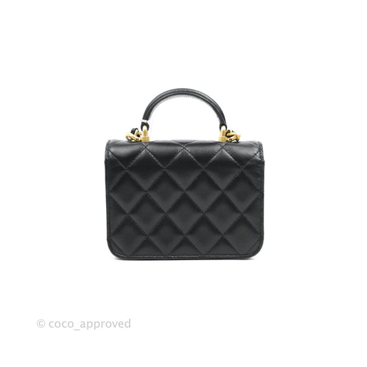 Chanel Flap Coin Purse With Chain Black Lambskin Aged Gold Hardware