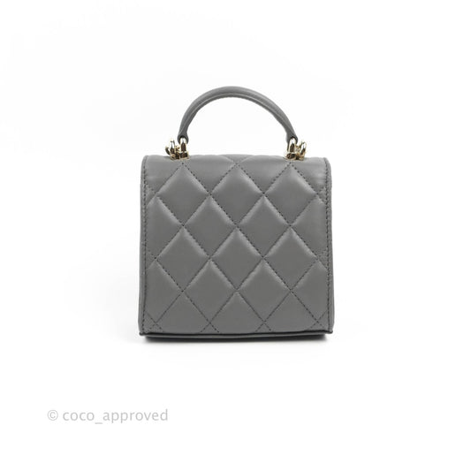 Chanel Mini Handle Clutch With Chain Grey Lambskin Gold Hardware