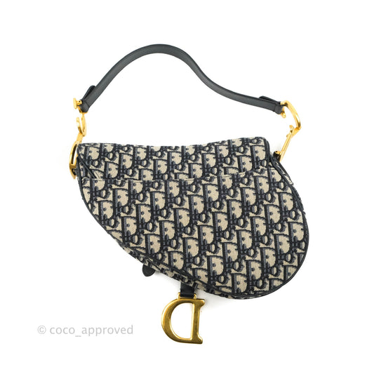 Christian Dior Saddle Medium Blue Oblique Jacquard Gold Hardware