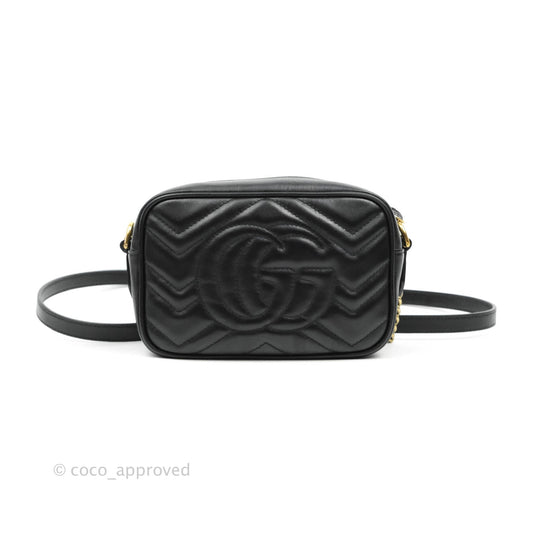 Gucci Mini Matelasse GG Marmont Camera Bag Black Calfskin Gold Hardware