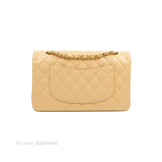 Chanel Classic M/L Medium Flap Quilted Beige Caviar Gold Hardware