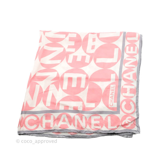 Chanel CC Silk Square Scarf 90 Grey/Pink/White