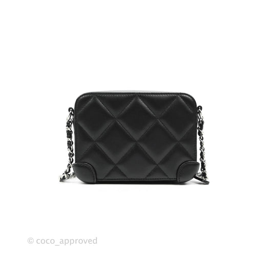 Chanel Mini Quilted Camera Case Black Lambskin Silver Hardware