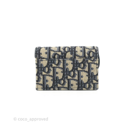 Christian Dior Saddle Flap Card Holder Blue Dior Oblique Jacquard
