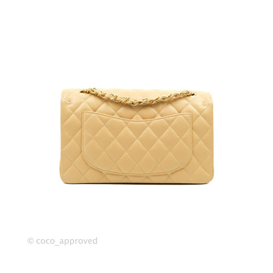 Chanel Small Classic Quilted Flap Beige Caviar Gold Hardware