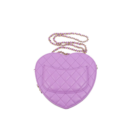 Chanel Large Heart Bag Purple Lambskin Gold Hardware 22S