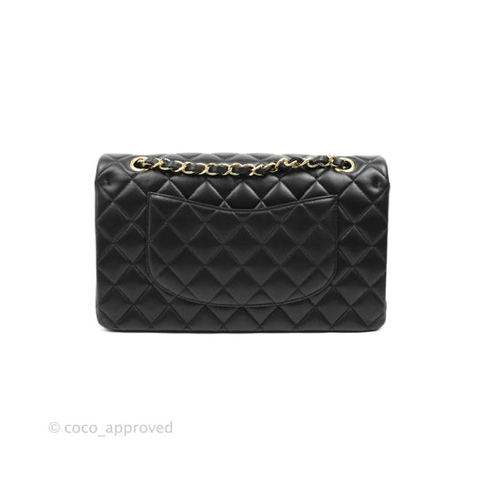 Chanel Classic M/L Medium Double Flap Black Lambskin Gold Hardware