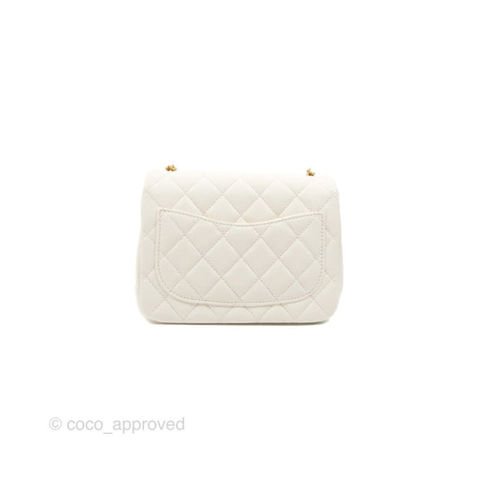 Chanel Mini Square Pearl Crush Quilted White Lambskin Aged Gold Hardware