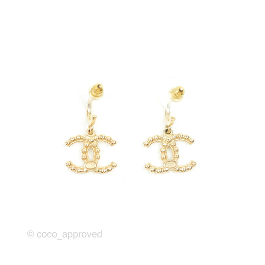 Chanel CC Drop Hoop Earrings Gold Tone 22C