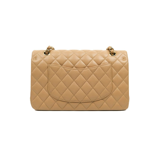 Chanel Classic M/L Medium Double Flap Dark Beige Caviar Gold Hardware 19B