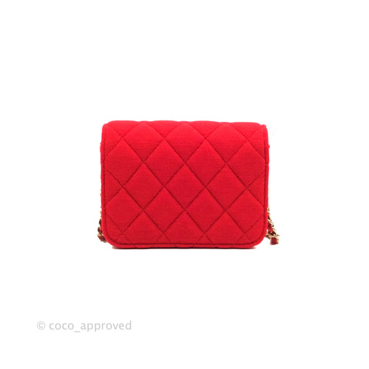 Chanel Mini Clutch With Chain Red Cotton Gold Hardware