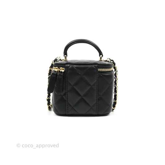 Chanel Mini Top Handle Vanity With Chain Black Lambskin Gold Hardware