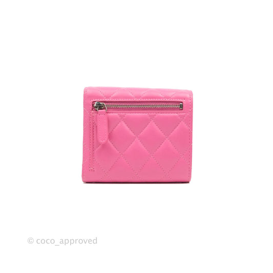 Chanel Classic Flap Wallet Pink Lambskin Silver Hardware