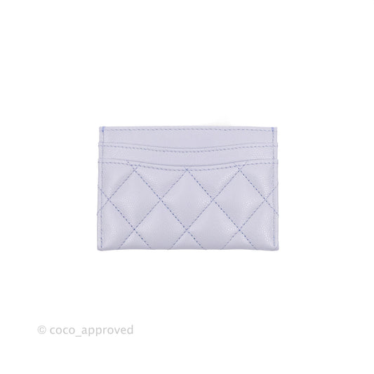 Chanel Classic Flat Card Holder Light Purple Caviar Silver Hardware