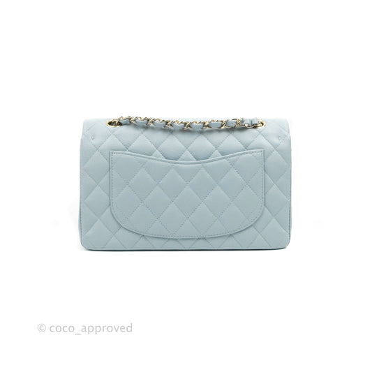 Chanel Small Classic Quilted Flap Light Blue Caviar Gold Hardware