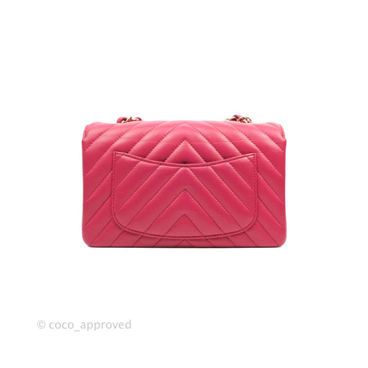 Chanel Chevron Mini Rectangular Flap Pink Lambskin Gold Hardware