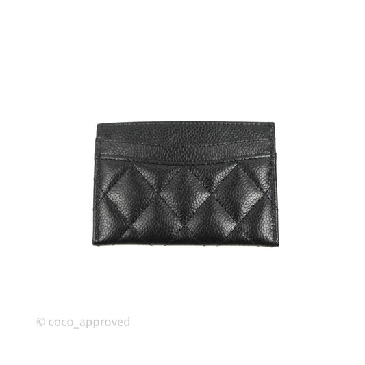 Chanel Classic Flat Card Holder Black Caviar Gold Hardware