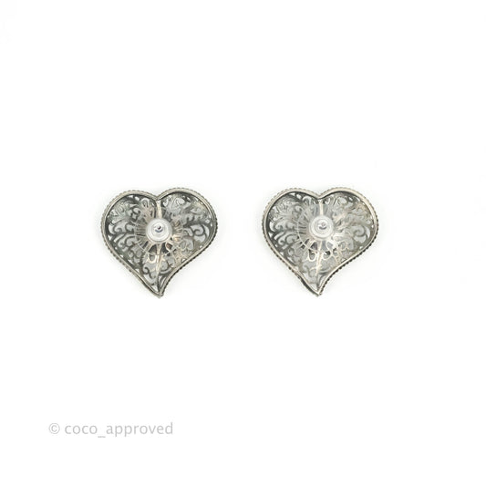 Chanel CC Heart Earrings Ruthenium Tone 15A