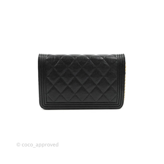 Chanel Quilted Boy Wallet on Chain WOC Black Caviar Aged Gold Hardware