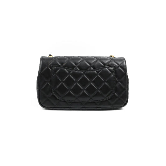 Chanel Mini Rectangular Pearl Crush Quilted Black Lambskin Aged Gold Hardware
