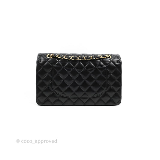 Chanel Classic M/L Medium Double Flap Black Lambskin Gold Hardware