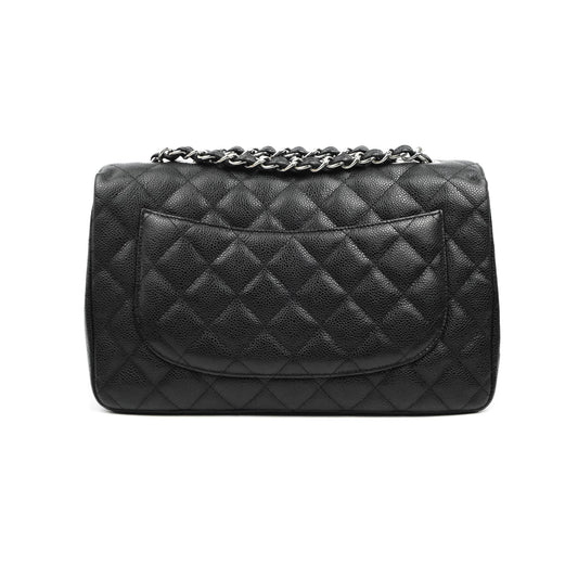 Chanel Jumbo Single Flap Black Caviar Silver Hardware