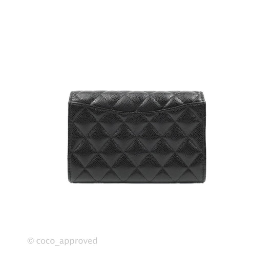 Chanel Classic Quilted Medium Flap Wallet Black Caviar Silver Hardware