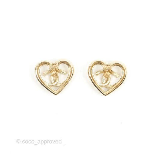Chanel CC Crystal Heart Shape Earrings Gold Tone 23C