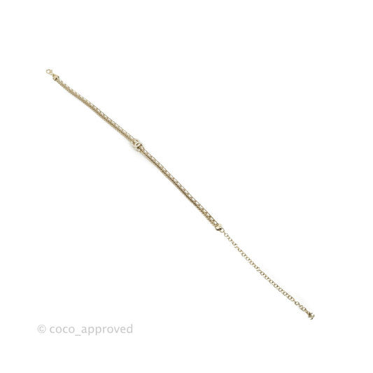 Chanel Crystal CC White Leather Braided Chain Choker Gold Tone 22S