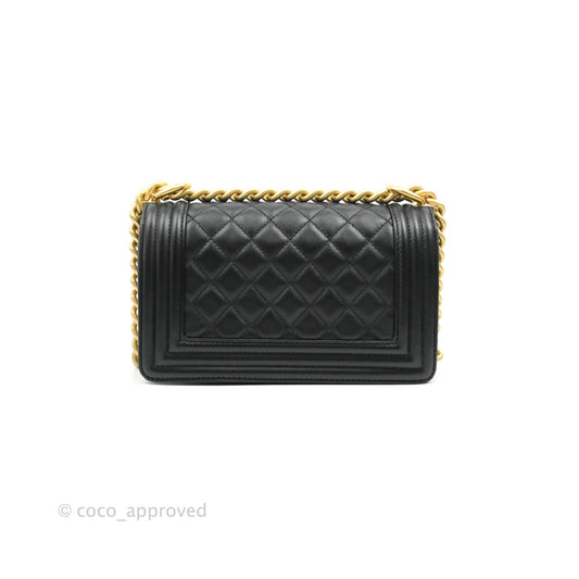 Chanel Boy Quilted Small Black Calfskin Aged Gold Hardware