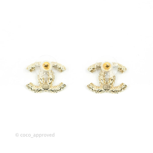Chanel CC Crystal Earrings Gold Tone 19C