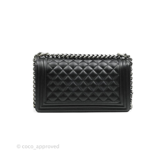 Chanel Boy Quilted Medium Black Caviar Ruthenium Hardware