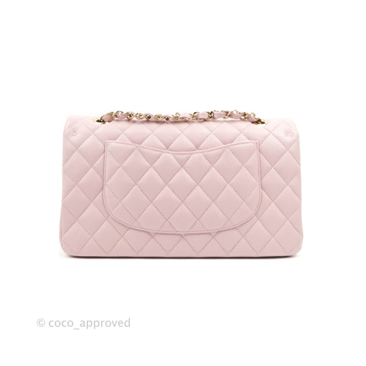 Chanel M/L Medium Double Flap Bag Lilac Rose Clair Caviar Gold Hardware 21S