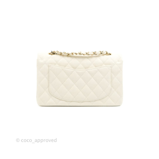 Chanel Classic Small S/M Quilted Flap White Caviar Gold Hardware 22C