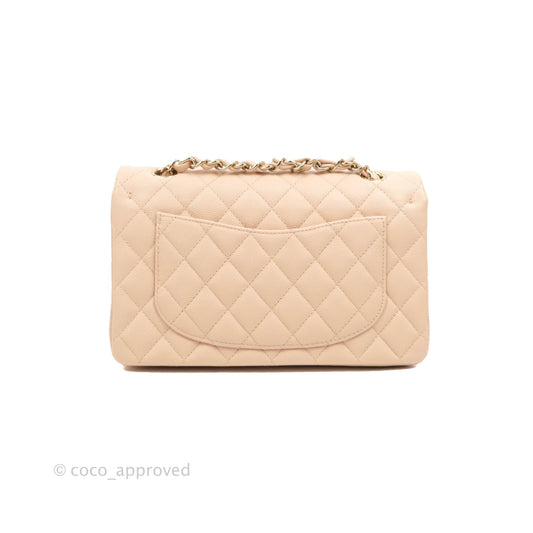 Chanel Small Classic Quilted Flap Light Beige Pink Caviar Gold Hardware 22C