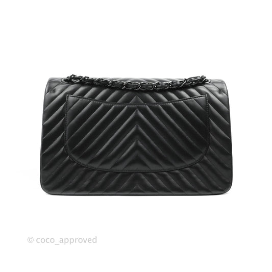 Chanel Jumbo Double Flap So Black Chevron Lambskin Black Hardware