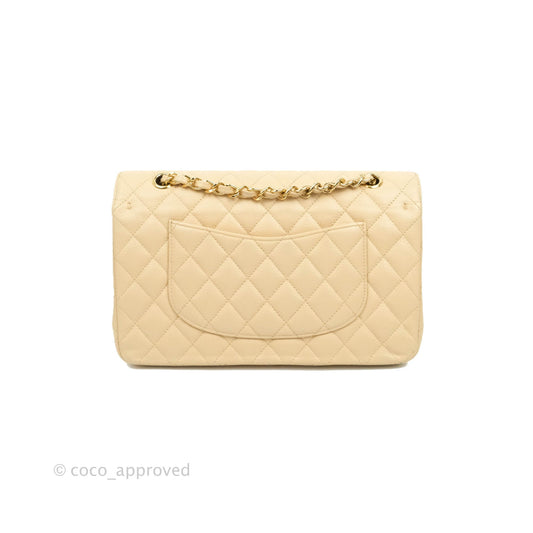 Chanel Classic M/L Medium Double Flap Bag Beige Caviar Gold Hardware