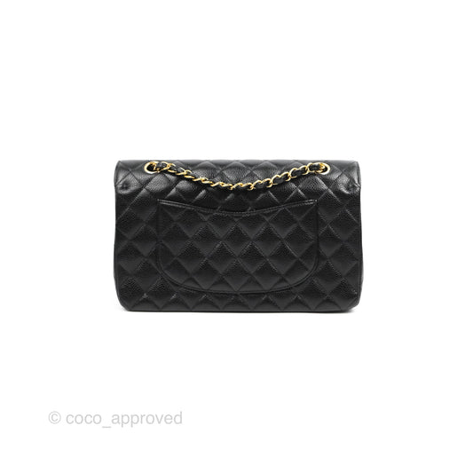Chanel Classic M/L Medium Flap Quilted Black Caviar 24K Gold Hardware
