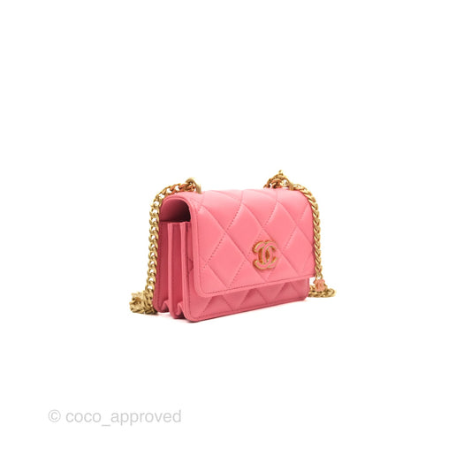 Chanel Enamel Quilted Pending CC Mini WOC Pink Lambskin Aged Gold Hardware 22P