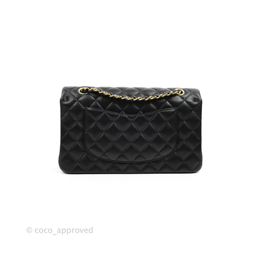 Chanel Classic M/L Medium Double Flap Black Lambskin Gold Hardware