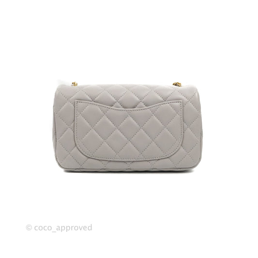 Chanel Mini Rectangular Pearl Crush Quilted Grey Lambskin Aged Gold Hardware